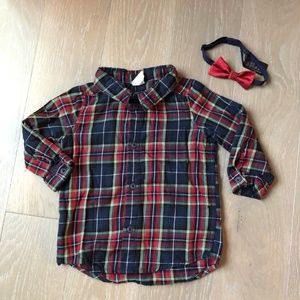 H&M Plaid Button Down with Bow Tie